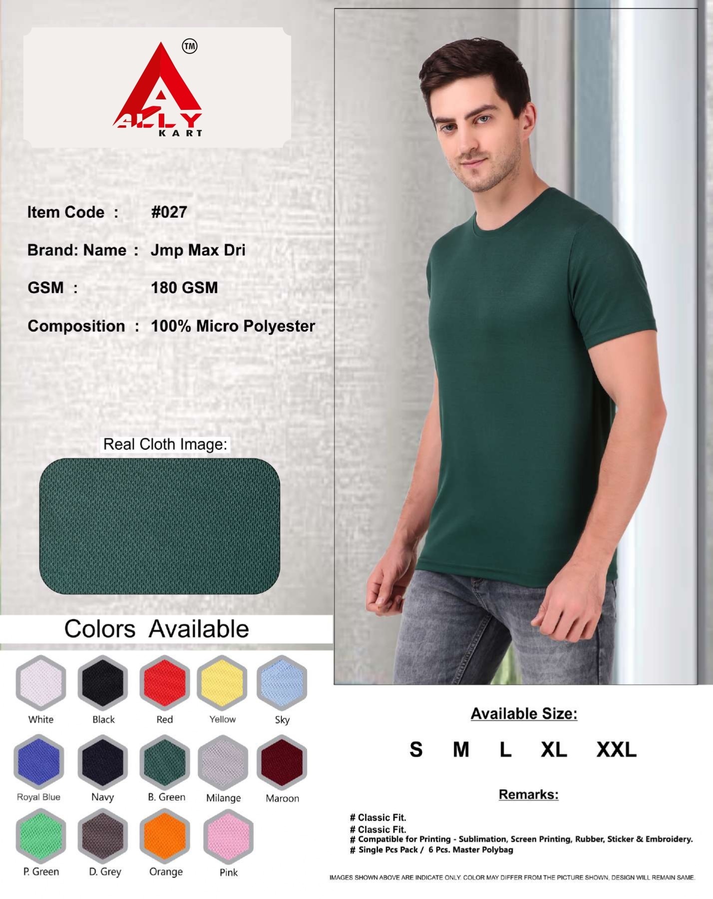 Ally Men's Dry fit Micro Polyester Half Sleeve Round Neck T-Shirt